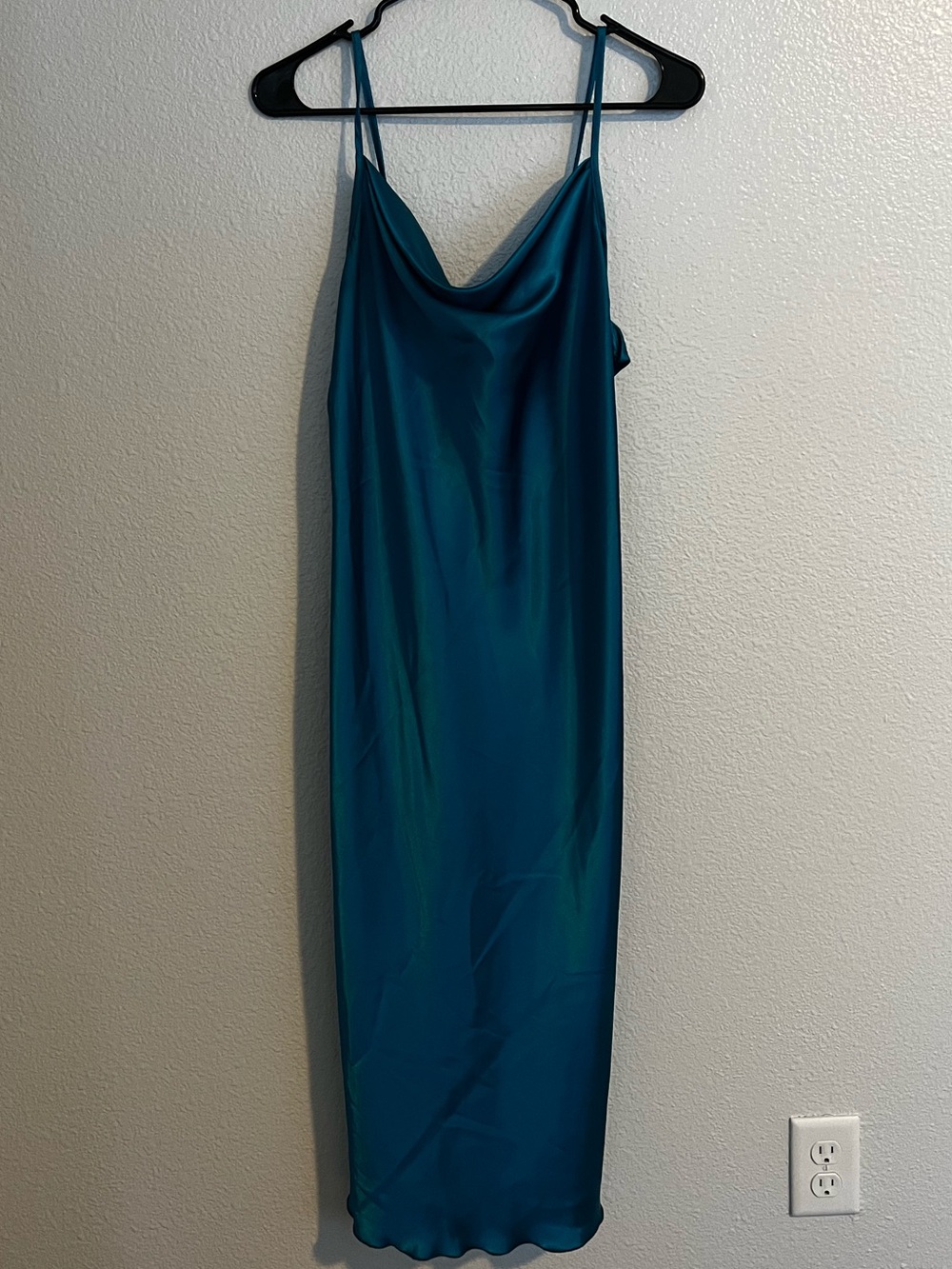 bebe Teal Satin Slip Maxi Dress